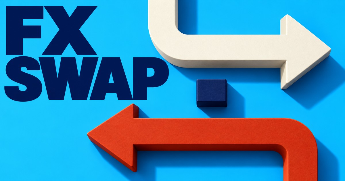 Błękitna okładka FX SWAP z dwiema dużymi strzałkami wymiany w przeciwnych kierunkach.