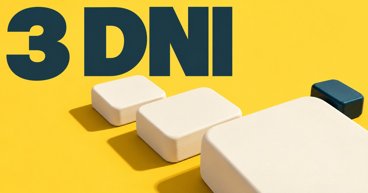 Duży napis 3 DNI na żółtym tle oraz trzy monumentalne matowe płyty z dodatkowym małym znacznikiem.
