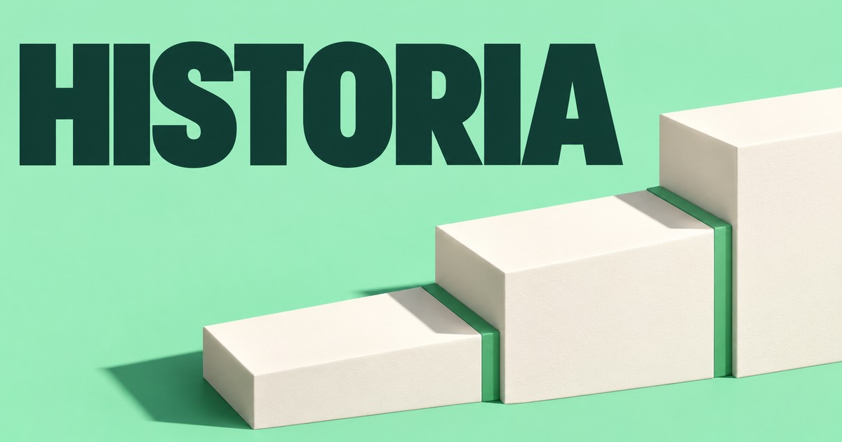 Napis HISTORIA na zielonym tle i narastająca sekwencja trzech matowych segmentów symbolizująca historię naliczeń.